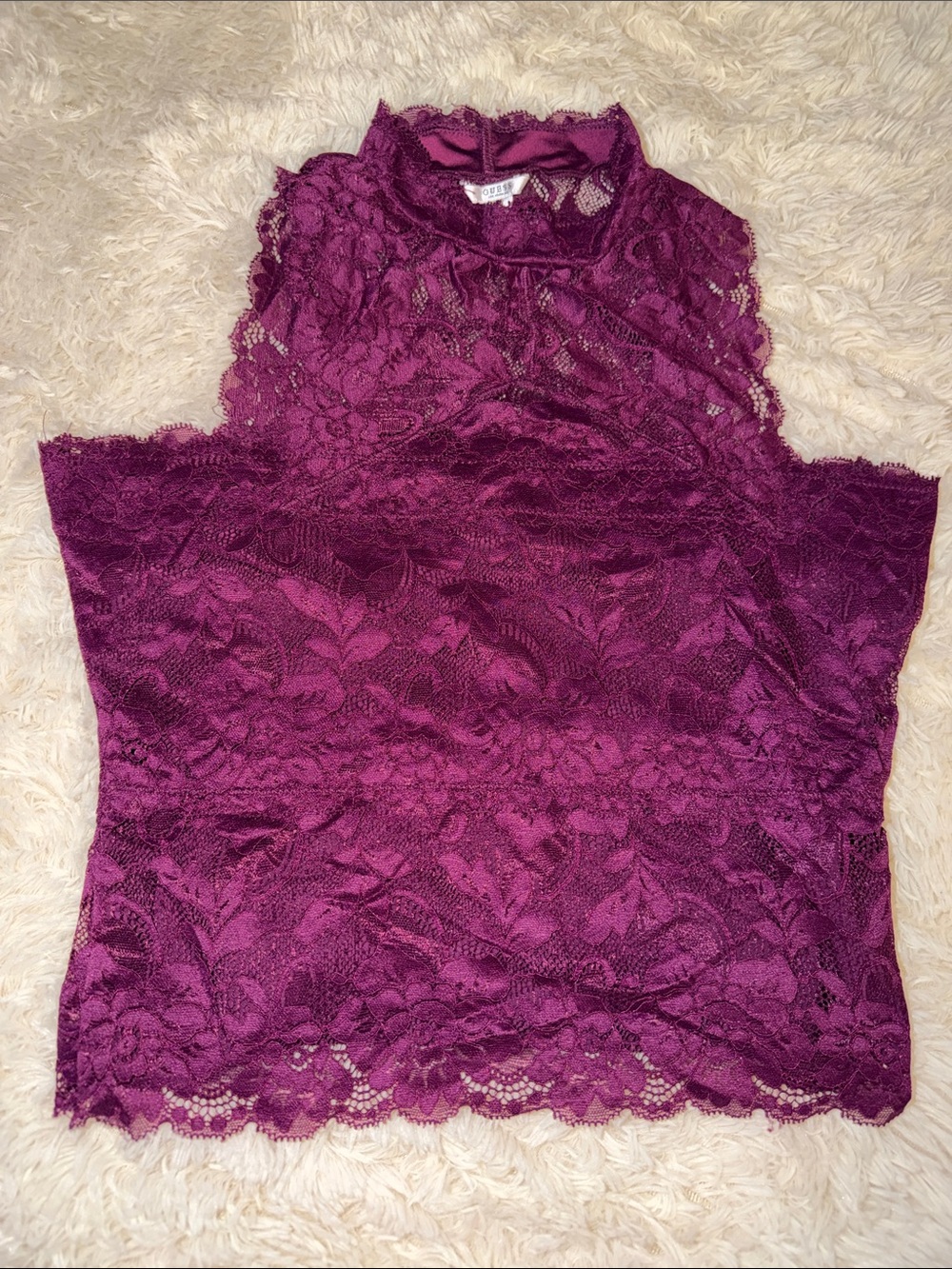Guess Lace High-Neck Sleeveless Top - Plum